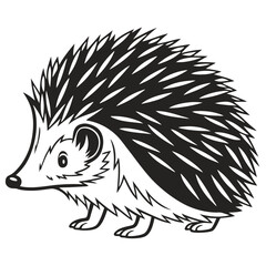 Monochrome hedgehog displays its distinctive spines in a stylized side profile outline vector