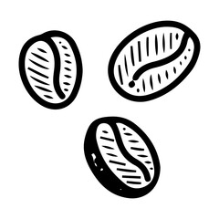 Roasted coffee beans. Hand drawn doodle vector. Ingredient for brewing a drink. Cafe menu. Beverage espresso, latte, cappuccino. Illustration line art element.