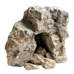 Rock Cave Entrance Isolated. Natural Stone Arch Background For Aquarium Or Terrarium. Rough Texture And Neutral Grey Color.