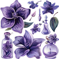 Lilac Floral Elements. Isolated On White, Perfect For Design Projects.