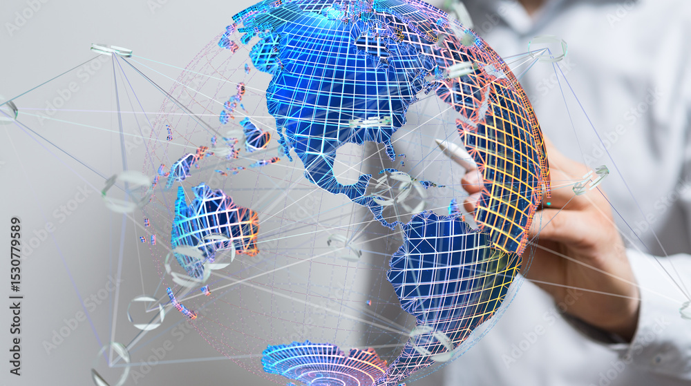 Poster Abstract image of a digital globe with connections, representing global networking and communication.