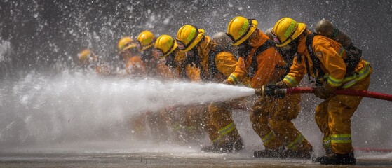 Firefighters conduct training exercise with hoses