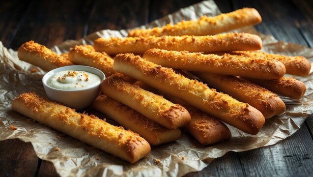 Brown spicy rye croutons sticks, dry bread pieces, rye bread croutons for beer appetizer, garlic-flavored rye croutons.