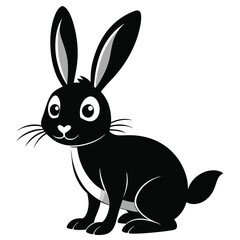 Cartoonstyle black rabbit sits attentively, exhibiting long ears and a curious expression