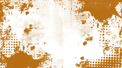Artistic grunge background with halftone and splatter elements in earthy brown tones.