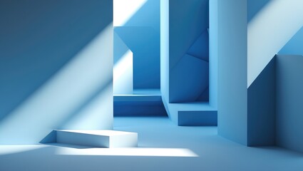 Blue abstract geometric wall and corners featuring modern design elements
