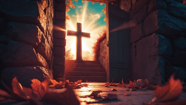 Easter concept of Christ Jesus: Crucifixion and Resurrection of Jesus Christ