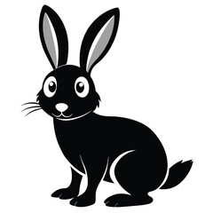 Adorable black bunny with large eyes is sitting in a calm and serene posture