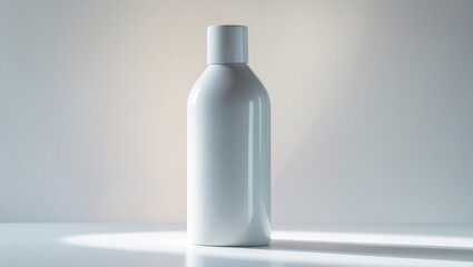 Blank white cosmetic bottle isolated on white background with no other objects present.
