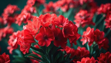 Fototapeta premium Close-up of beautiful blossom Geranium flowers and leaves with a blurred background.