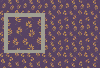 Botanical foliage purple pattern wallpaper. Yellow autumn leaves on small branches illustration. September leaf fall