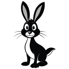 Cartoon rabbit with long ears is sitting and looking forward with a cute expression