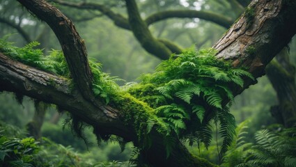 Fototapeta premium Close up of a pine tree trunk adorned with green epiphytes at Miho no Matsubara, Shizuoka, Japan