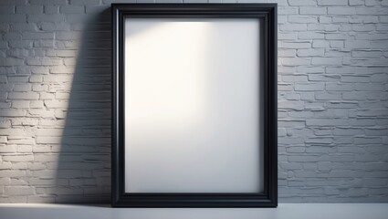 Blank picture frame against a brick wall with ample copy space and clipping path for the interior.