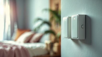 Close-up of a modern and functional white round light switch.
