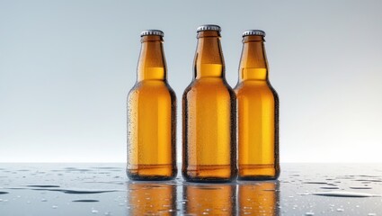 Bottles of beer displayed on a table.