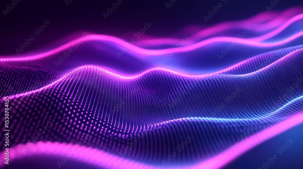 Wall mural glowing abstract data waves in motion with futuristic neon lines and digital light trails representi