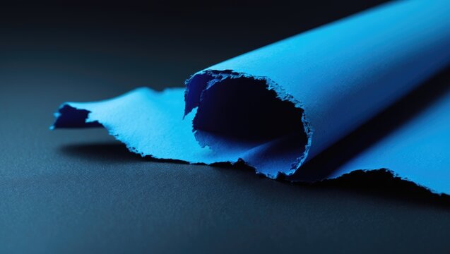 Blue rip paper isolated on black background with space for text.