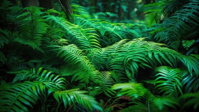 Close-up image of ferns in a forest environment.
