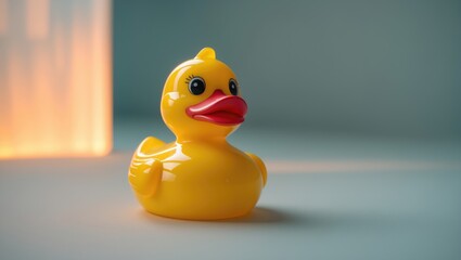 Close-up of a yellow rubber duck toy against a white isolated background