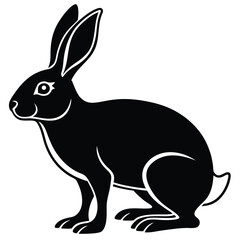 Monochrome silhouette shows a hare or rabbit sitting in a stylized animal representation