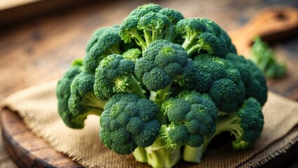 Organic, uncooked broccoli flowers prepared for the burner.