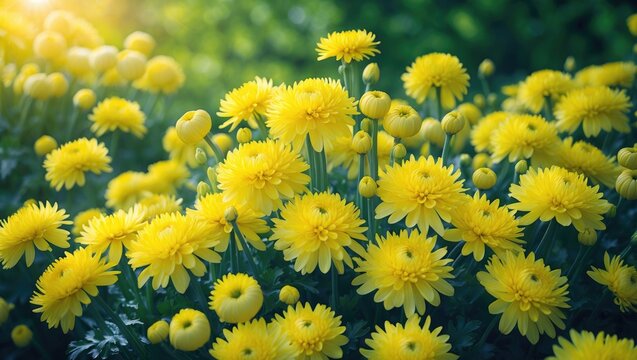Bright yellow chrysanthemums in full bloom represent positivity and are commonly utilized for the festival.