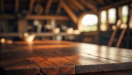 Brown desk within vintage wooden interior.