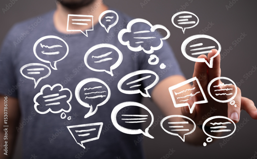 Aufkleber abstract image of a man interacting with digital speech bubbles, representing communication, convers