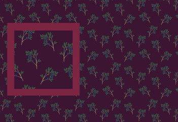 Autumn retro texture for seamless fabric pattern. Leaves and berries. Wine burgundy and blue  background