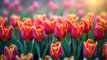Close-up of a red tulip bloom for Womenâ€™s Day outdoor spring garden celebration on March 8.