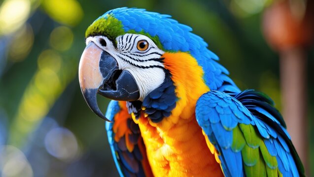 Blue-and-yellow Macaw - Ara ararauna, a vibrant and colorful parrot species.