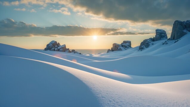 Closeup shot of snow Kiddle. Snowstorms occurring on a Sunny day. A distant perspective of the stones.