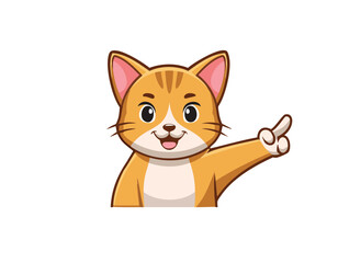 Cute Cartoon Cat Pointing Finger &ndash; Funny Kitty Character Clipart