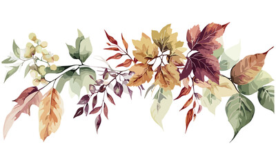 Autumn leaves floral border, watercolor botanical art, wedding invitation, birthday card, holiday decor, vector illustration, nature-inspired design, seasonal greeting, rustic elegance.