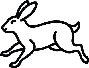 A simple monochrome line drawing depicts a leaping rabbit in a stylized manner