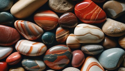Close-up Focus Stacked Image of Polished Stones featuring Agates, Beach Agates, and Petrified Wood
