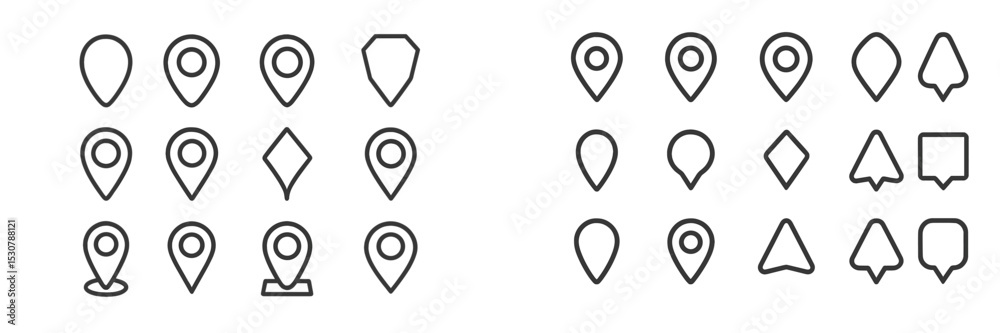 Poster Collection of various geometric location markers for mapping and navigation use in digital applications