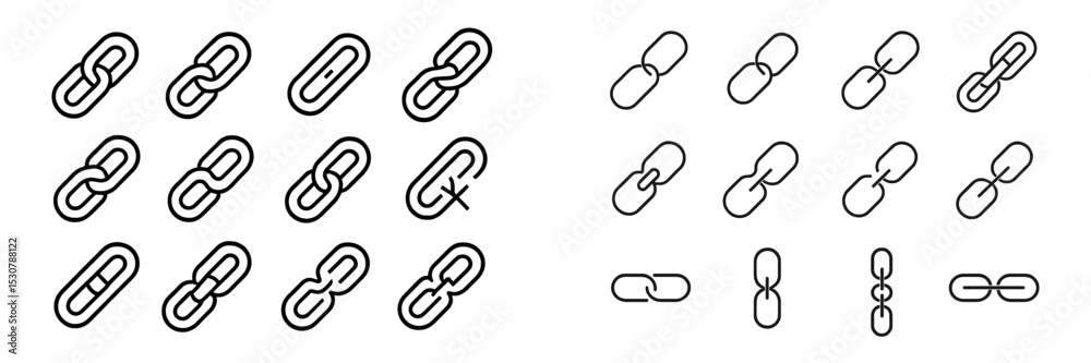 Poster various chain link designs in contrasting styles, suitable for graphic art and design projects