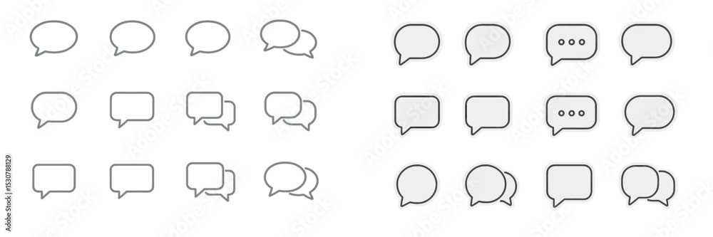 Poster various speech bubble designs in simple outlines, suitable for communication and dialogue representa