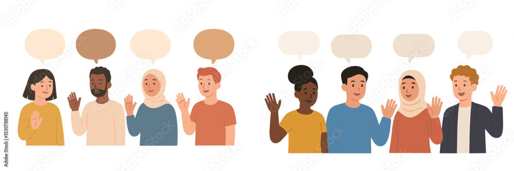 Poster diverse group of friends engaging in conversation at community gathering in a friendly atmosphere