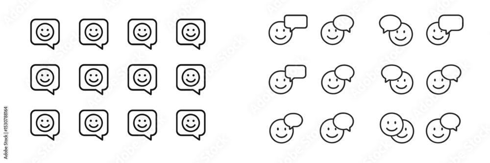 Fototapete Icons representing conversation and expression with smiling faces and speech bubbles in a minimalist design