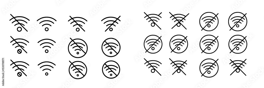 Poster Symbols representing Wi-Fi connectivity status displayed on a simplistic background with various designs