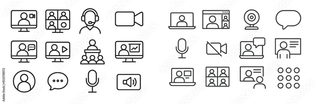 Poster Online communication tools and icons representing virtual meetings in a digital workspace