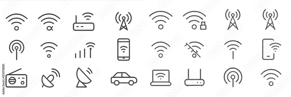 Poster Collection of wireless connectivity icons showing various devices and signals in a minimalist style