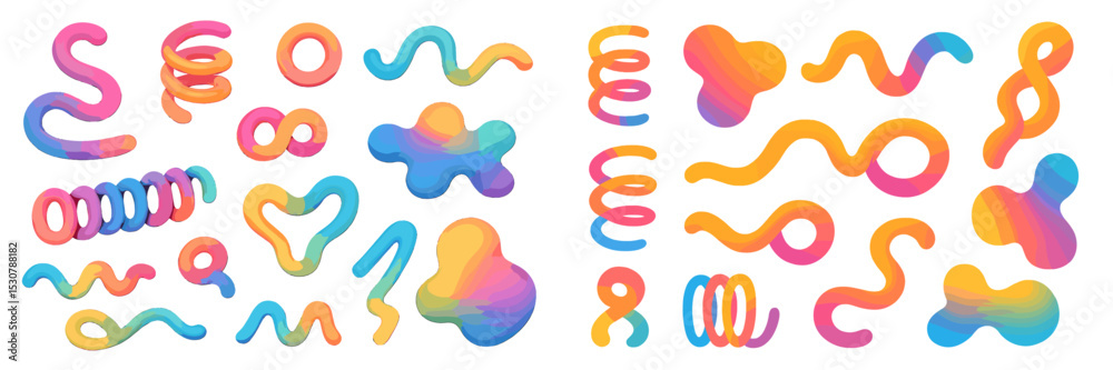 Poster colorful abstract shapes in vibrant gradient hues on a white background creating a playful and moder