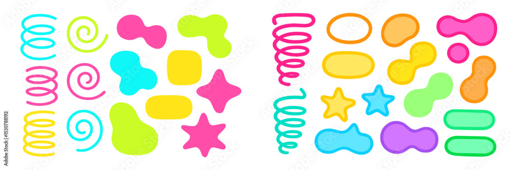 Poster colorful abstract shapes and doodles for creative design projects at a digital art studio