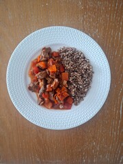 beef stew with vegetables and buckwheat