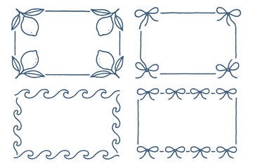 Decorative hand-drawn frames featuring lemon motifs and ribbon designs for creative projects