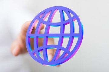 Abstract image of a hand interacting with a vibrant 3D globe icon, symbolizing global connectivity and networking.